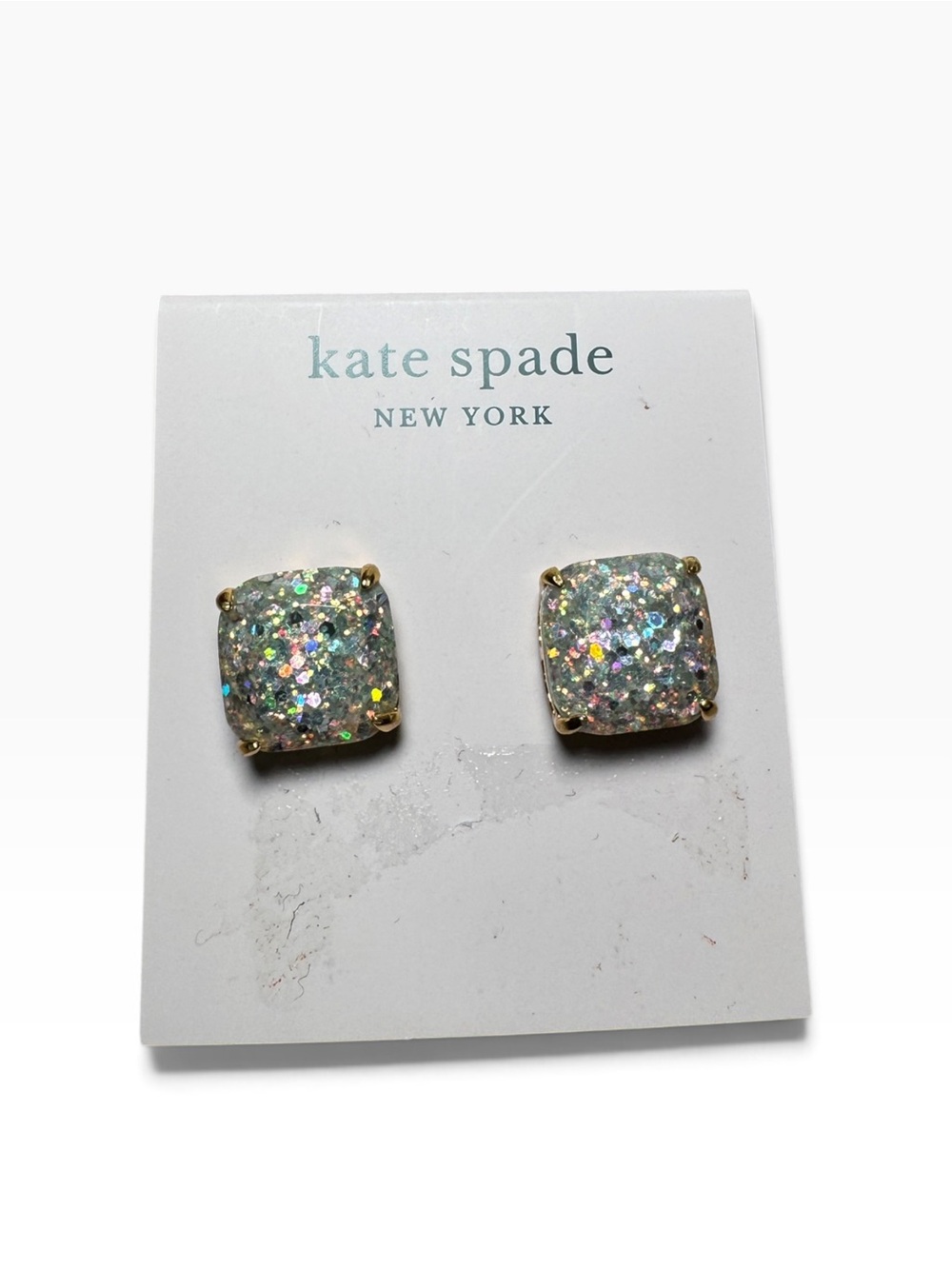 Kate Spade Iridescent Opal Glitter Gold Stud Earrings